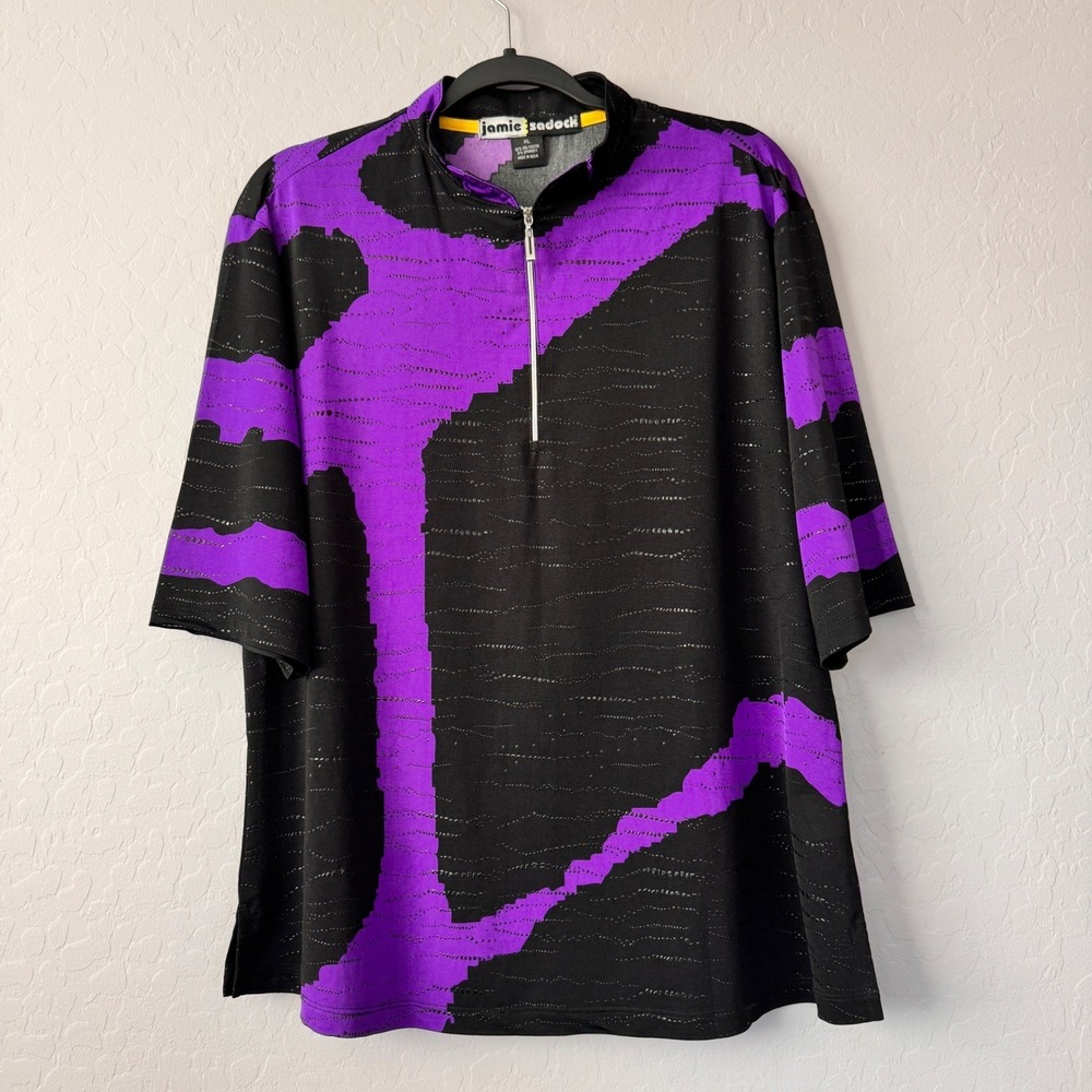 Jamie Sadock Golf‎ Athletic Top Purple Black Abstract Print Pullover XL